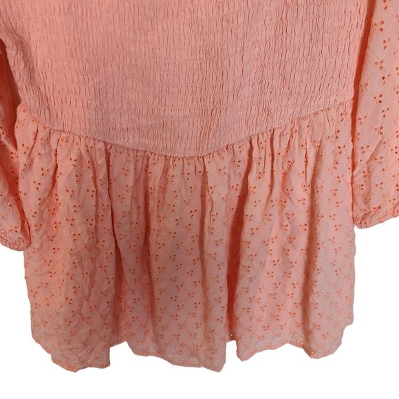 Torrid Womens 0X Peach 3/4 Sleeves Voile Eyelet Smocked Babydoll Blouse Top NWT - Picture 4 of 11